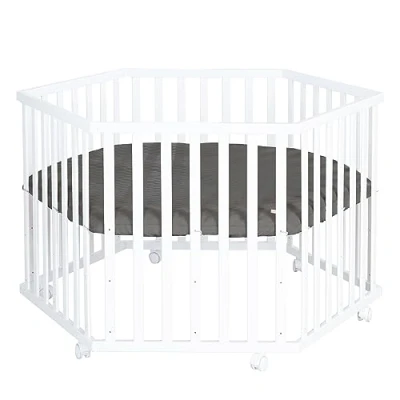 Image de roba Parc Bébé Hexagonal en Bois Graphite quilted + Tapis de et Roues Avec Freins Base Ajustable Hauteur Blanc