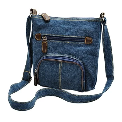 Image de CHIC Sac à Main Bourse Bandoulière Jeans Denim Casual Femme Homme Zip Sacoche Porté Epaule