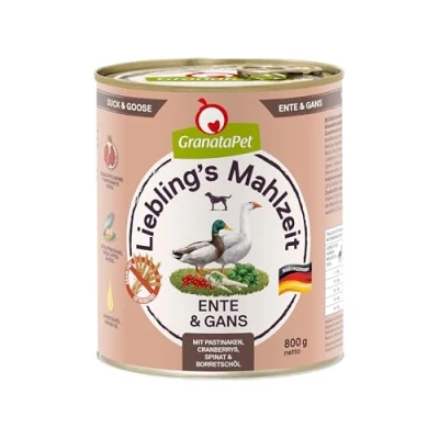 Image de GranataPet Liebling&#039;s Mahlzeit Canard &amp; Oie 6 x 800 g Nourriture Humide pour Chien sans céréales et Sucre Aliment Complet à Haute teneur en Viande huiles de qualité supérieure