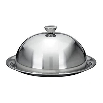 Image de Spetebo cloche à fromage avec assiette en acier inoxydable Ø 30 cm de service, d&#039;assiette, Argenté