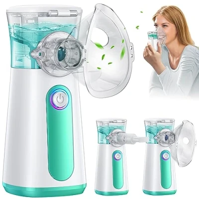 Image de Aidisy Silent Portable Aerosol Adultes et Enfants Appareil à Ultrasons Aérosol Efficace Soulager la Respiration, 2 Masques Embout Buccal, USB C Rechargeable, Vitesse d’Atomisation Réglable Vert