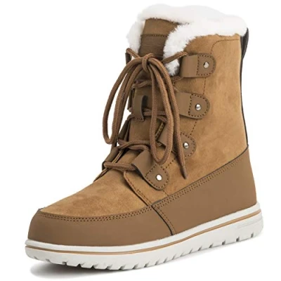 Image de Polar Boot Femmes Matelassé Court Neige Hiver Fausse Fourrure Chaud Durable Imperméable Bottes TAN42 AYC0522 Tan Suède Taille 42 EU/9 UK