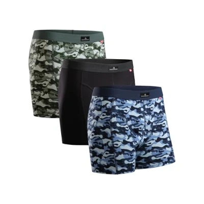 Image de DANISH ENDURANCE Boxer Homme, Calecon Homme en Coton Ultra Doux avec ou sans Braguette, Lot de 3, Multicouleurs (1x Army, 1x Noir, Camouflage), M