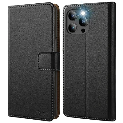 Image de HOOMIL Coque MagFlip pour iPhone 13 Pro Max, [Fabrication Soignée] Etui en Cuir Premium, Étui à Rabat, Housse de Protection Noir
