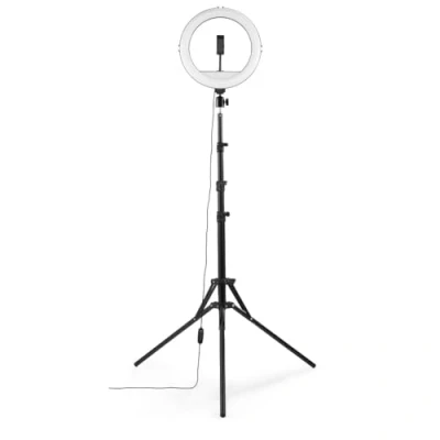 Image de Hama Ring Light LED avec Trépied 12&quot; 215cm &#039;Spotlight Steady 120 II&#039; (Selfie Anneau Lumineux, Lampe annulaire Réglable pour TIKtok/Youtube/Live Stream/Maquillage) Noir