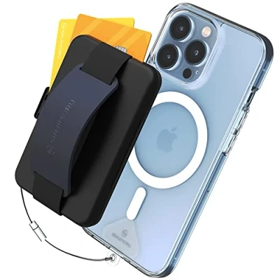 Image de Sinjimoru Porte Carte Magnétique Compatible avec iPhone, Portefeuille de Téléphone Portable à Coller Béquille et Support pour Les séries iPhone 12/13. M Card Zip Bleu Marine