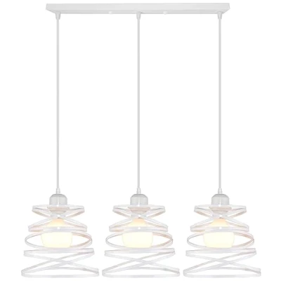 Image de iDEGU Suspension Luminaire Moderne Créatif Lustre Plafonnier de Design Cage à Spirale en Cascade Vintage Rétro E27 Lampe pour Chambre Salon Salle Manger, 20cm, Blanc (3 Lampes Barre)