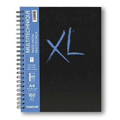 Image de CANSON XL Art Book Papier Multitechnique Grain Léger 160g/m² Carnet Spiralé A4 21x29 7cm Blanc 60 Feuilles