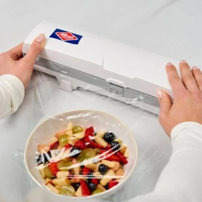 Image de Albal Dérouleur Universel de film alimentaire Découpe nette d&#039;une seule pression Utilisation avec étirable, aluminium et papier cuisson, Blanc