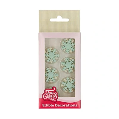Image de Décorations en pâte à sucre FunCakes Flocons de neige: prêts l&#039;emploi pour la décoration gâteaux, parfaits les cupcakes thème Reine des Neiges, muffins et plus encore, ensemble / 12