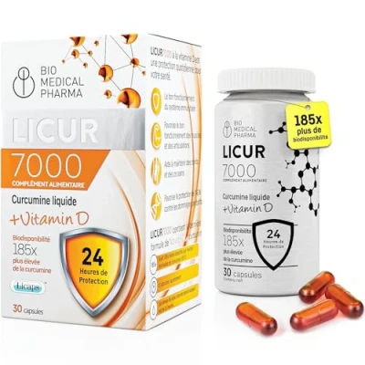 Image de Curcumine avec Vitamine D3 Biodisponibilité 185x plus élevée Micellar Curcumin NovaSOL 1 gélule par jour équivaut à 6 600 mg d&#039;extrait de curcuma Licur 7000 + D (30 Capsules)