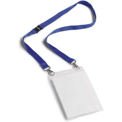 Image de Durable 852507 Pochette Porte Badge Evènement avec Lacet Textile Duo Bleu pour Insertion Format A6 148 x 105 mm Plastique Résistant Transparent Boîte de 10