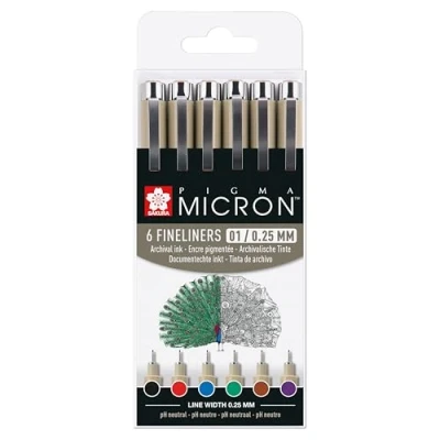 Image de Pigma Micron Fineliners 6 couleurs assorties 0,25 mm