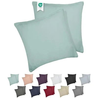 Image de BARBONS Housse d’Oreiller 80x80 Lot de 2 165 g/m² Certifié Oeko TEX, Coussin en Coton Jersey 100%, Taies Douces avec Fermeture Éclair (80x80 Vert)