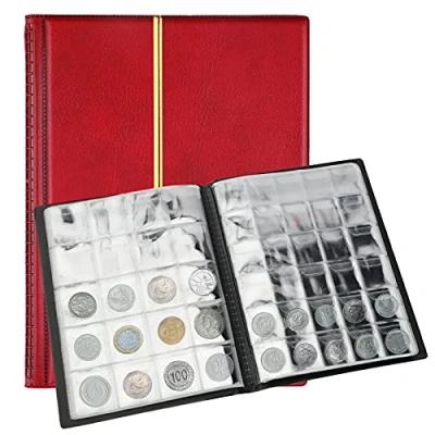 Image de SAVITA Album de Pièces Monnaie 250 Poches Livre Collection en Cuir 10 Pages Penny pour Collectionneurs (Rouge)