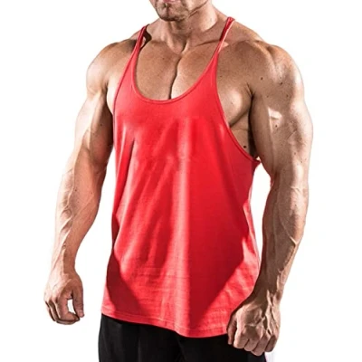 Image de Musclealive Mens Gym Stringer Singlet Hommes la motion Gilet de 1cm Sangle Stretchy Coton, rouge (Pln Rouge), taille L