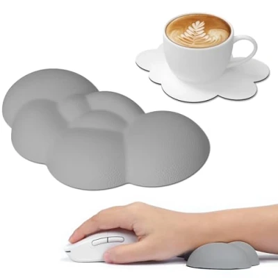 Image de ATTACK SHARK Souris Nuage Repose Poignet avec Sous Verre, Clavier Ergonomique en Mousse à Mémoire Massage, Support de Repos Paume pour Ordinateur Portable,Jeu, Bureau Gris