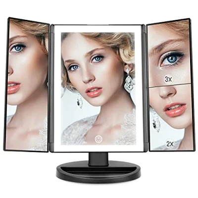 Image de WEILY Miroir de Maquillage avec Lumière, Courtoisie à Trois Volets Grossissement 2X/3X, 36 Lumières LED et Deux Modes d&#039;alimentation Cosmétique Table
