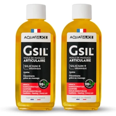 Image de Lot x2 GSIL Huile de Massage Articulaire Action Chauffante Relaxe et Dénoue les Tensions Silicium Organique, Harpagophytum &amp; Huiles Essentielles 200 ml