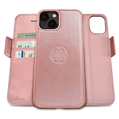 Image de dreem Fibonacci Compatible avec iPhone 13 Mini funda cartera / 2 en 1 étui Antichoc et Folio Amovible Cuir végétal, MagSafe, Protection RFID [Rose]