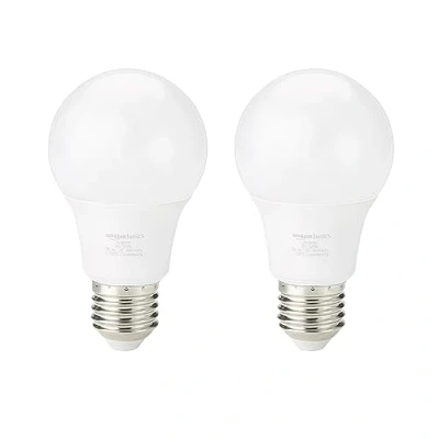 Image de Amazon Basics Lot de 2 ampoules LED, culot à vis Edison E27, 8 W (équivalent 60 W), blanc chaud, Non Dimmable