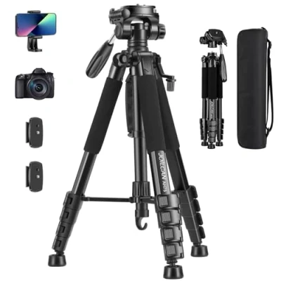 Image de JOILCAN 187cm Trépied pour Appareil Photo, Professionnel Aluminium Caméra avec tête pan Amovible à 3 Voies, Portable Photo téléphone Support Convient aux caméscope DSLR, DV