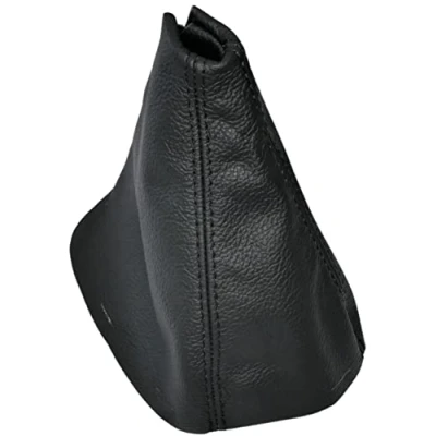 Image de AERZETIX C60150 Soufflet de levier vitesse en cuir véritable compatible avec Fiat Bravo 2 2007 2014 couleur: noir surpiqûres noires pour boîte manuelle