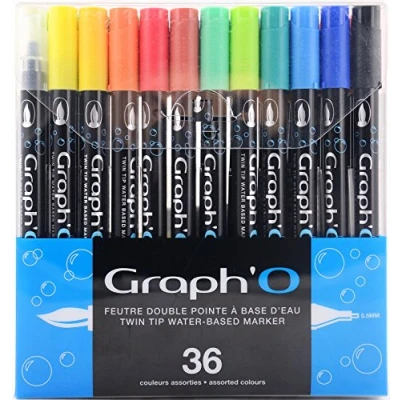 Image de GRAPH’O Set de 36 feutres à base d’eau double pointe pour le dessin, l’illustration et l’aquarelle, extra fine 0,5 mm pinceau souple
