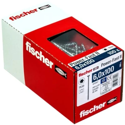 Image de fischer Vis PowerFast FPF II CTP 6,0x100 à Tête fraisée, empreinte TX, zingué blanc, filetage partiel Boîte de 100