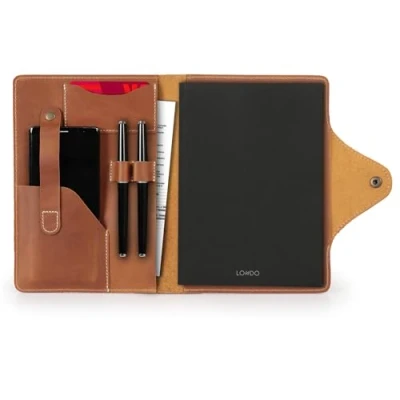 Image de Londo Porte Documents en Cuir Véritable avec Bloc Notes et Fermeture à Pression (Marron, Grand)