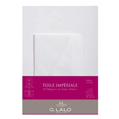 Image de Lalo 63500L Un ensemble de correspondance comprenant 10 feuilles A4 100g et 5 enveloppes gommées 11x22 cm, Toile impériale, Blanc