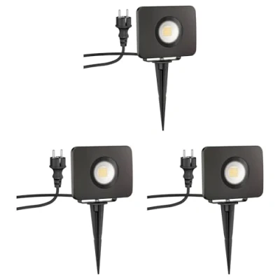 Image de ledscom.de 3 pièces Projecteur de jardin LED Wega avec piquet terre pour l&#039;extérieur, noir, 28,005W, 2361lm, blanc chaud