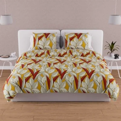 Image de Soleil d&#039;ocre, Parure Housse de Couette en Coton 57 Fils 260x240 cm Togo Moutarde