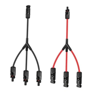 Image de Intckwan Y Connecteur panneau solaire (1 à 3), Ip67, F/M/M/M et M/F/F/F, distributeur de câbles pour panneaux solaires, compatible avec connecteurs photovoltaïques 2,5 mm2 6 mm2(1 rouge + 1 noir)