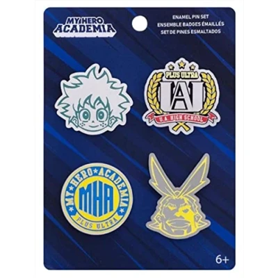 Image de Loungefly FUNKO 4 Pack Pin SET: MHA U.A. HIGH School UA My Hero Academia en Émail Broche Fantaisie Mignonne à Collectionner pour les Sacs Dos et Idée de Cadeau