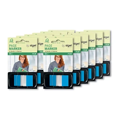 Image de SIGEL Hn492 Marque Pages Adhésifs en Papier Film Transparent, Distributeur Z, 600 Feuilles de 4,3 X 2,5 cm, Color Tip Bleu