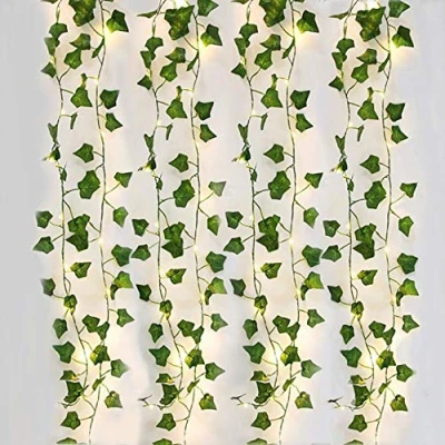 Image de Lierre Artificiel, [4 PCS] 2M Feuille Guirlande Lumineuse, Plantes Artificielles avec 20 LED et Vert Feuille, Chaîne Lumières de Vigne pour Jardin, Cour, Maison, Patio, Fête Mariage Décoration