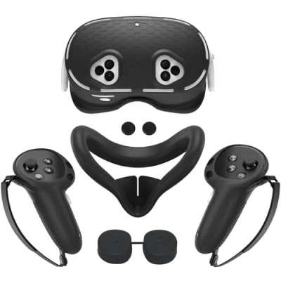 Image de Ensemble de Coques en Silicone pour Meta Quest 3S, Comprend Un Masque Facial Silicone, Une Coque Protection Manette, Noir, Style Simple