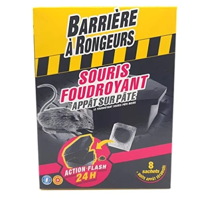 Image de BARRIERE A RONGEURS Rodenticide contre les Souris, Foudroyant, appât sur pâte, Avec boîte intégrée, 80 g, BARSOUF80, Noir