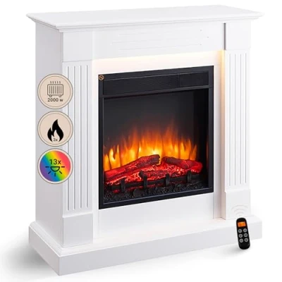 Image de BALDERIA Cheminée électrique autoportante Ladina Foyer sur Pieds avec Effet de Flammes 3D Chauffage 2000W, éclairage LED Sol télécommande, minuteur &amp; Thermostat