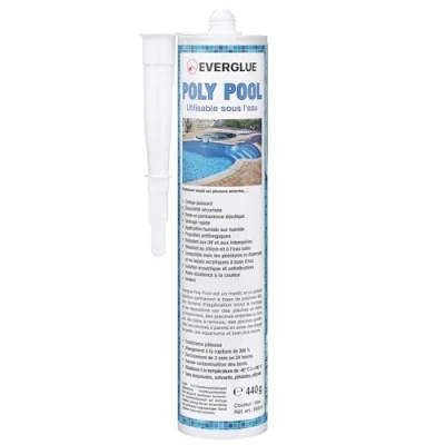 Image de Everglue Poly Pool 1K MS Polymer Colle de montage à coller et sceller, utilisable sous l&#039;eau, sans silicone, résistante aux UV, reste élastique en permanence, couleur : bleu, cartouche 440 g