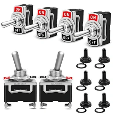 Image de Interrupteur a Bascule Inverseur Bipolaire Etanche AC125V 20A / AC250V 15A SPST Métal Commutateur à Levier, On/Off 2 Positions Broches avec Capuchon Imperméable pour Bateau Auto Camion 6PCS