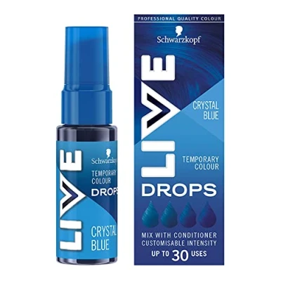 Image de Schwarzkopf LIVE Color Drops Coloration semi permanente pour cheveux, végétalien, 2 à 12 lavages, bleu cristal, 30 ml