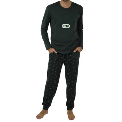 Image de FM Pyjama d&#039;hiver pour homme 2 pièces en coton avec t shirt à manches longues et pantalon l&#039;hiver printemps automne, Gym Mode On Vert, XL