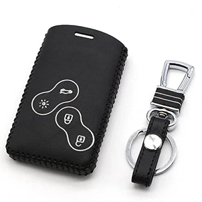 Image de Happyit Cuir Voiture Clé Cas de Couverture Porte clés pour Renault Clio Scenic Mégane Duster Sandero Captur Twingo Koleos 4 Boutons Télécommande (Blanc)