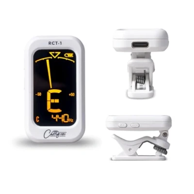 Image de Carry on RCT 1 Accordeur chromatique rechargeable à clipser pour guitare, basse, ukulélé C, violon avec grand écran LCD pivotant Blanc