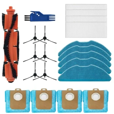 Image de C U Pièces de rechange pour robot aspirateur Philip Homerun série 3000 XU3100/01 XU3110/02 XU3000/01 XU3000/02 Accessoires avec 1 brosse en caoutchouc, 4 filtres HEPA, 5 tampons serpillère, 6