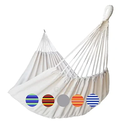 Image de GOCAN hamac 2 Places Personnes 220x150cm Longueur Totale 330cm Charge 250kg Exterieur pour Jardin d&#039;interieur Double Toile de Blanc