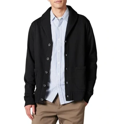Image de Amazon Essentials Cardigan à Manches Longues et Col Châle, en Molleton Homme, Noir, L