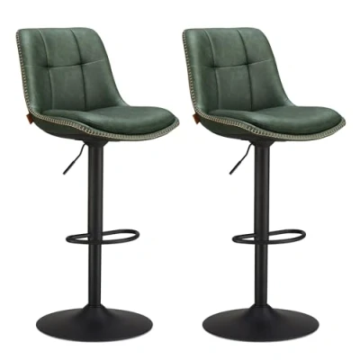 Image de VASAGLE Tabourets de Bar, Lot 2, Chaise Cuisine, Siège Pivotant à Hauteur Réglable, Matelassé, en PU, avec Dossier et Repose Pieds, Salle Manger, Comptoir, Acier, Vert Forêt LJB095C01